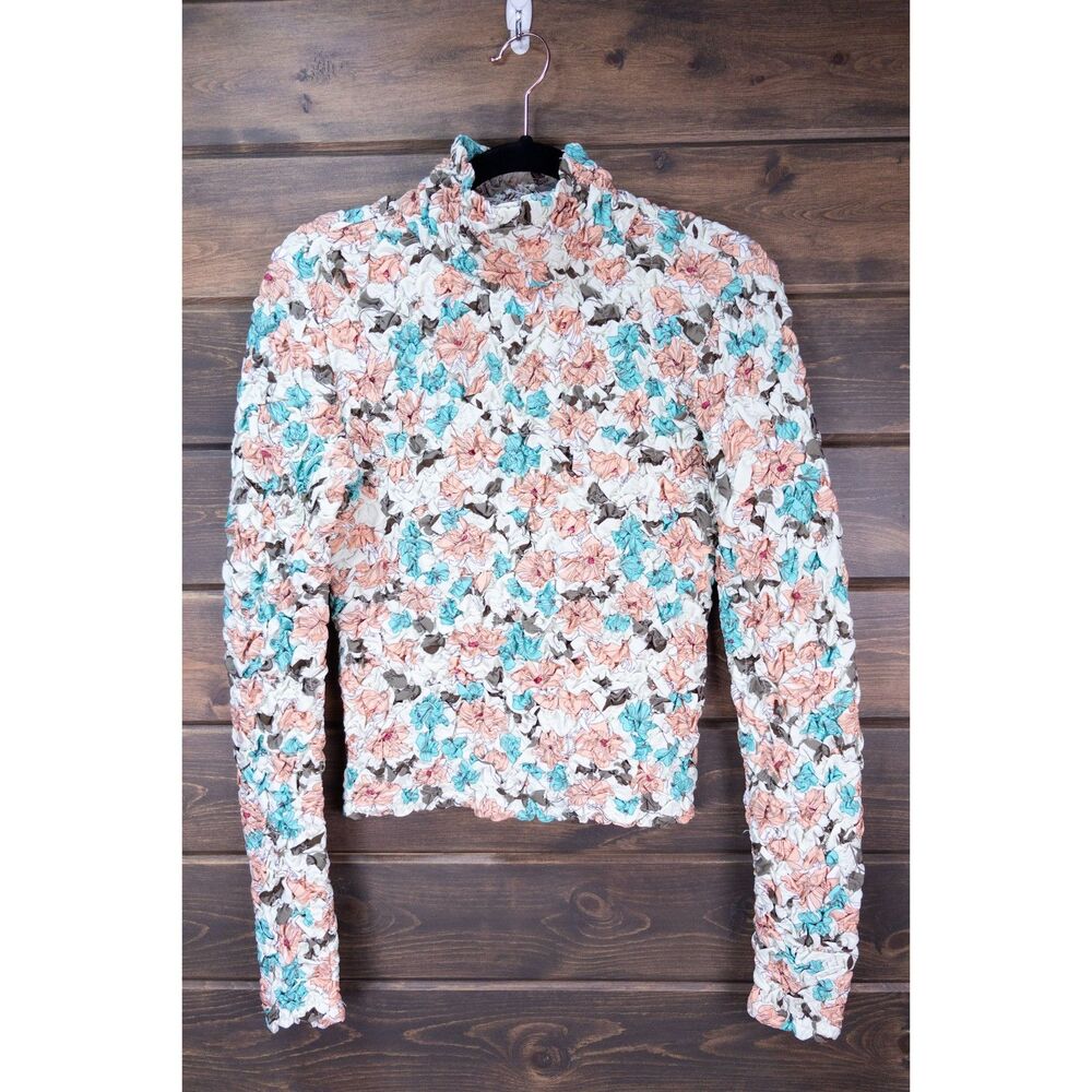 Dolan Left Coast Anthropologie Pebble Smocked Floral Turtleneck Top Medium